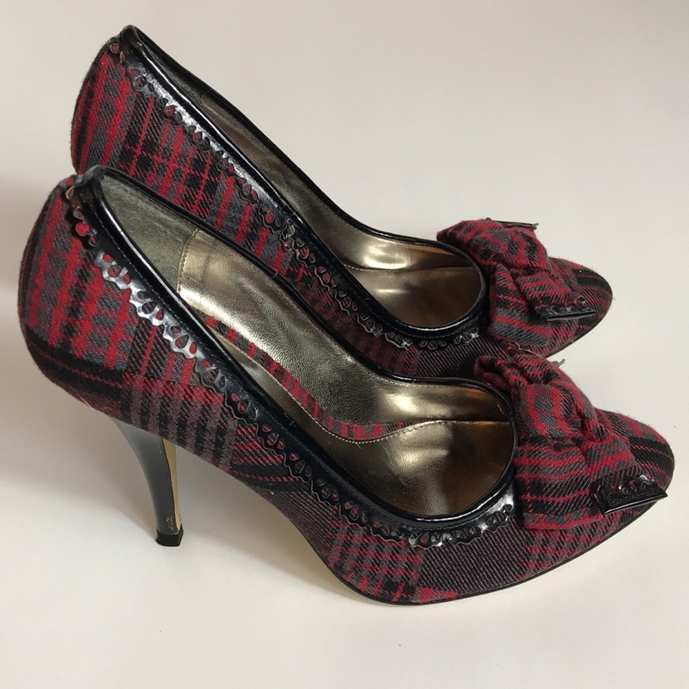 Bakers Plaid Heels Red/Black/Gray